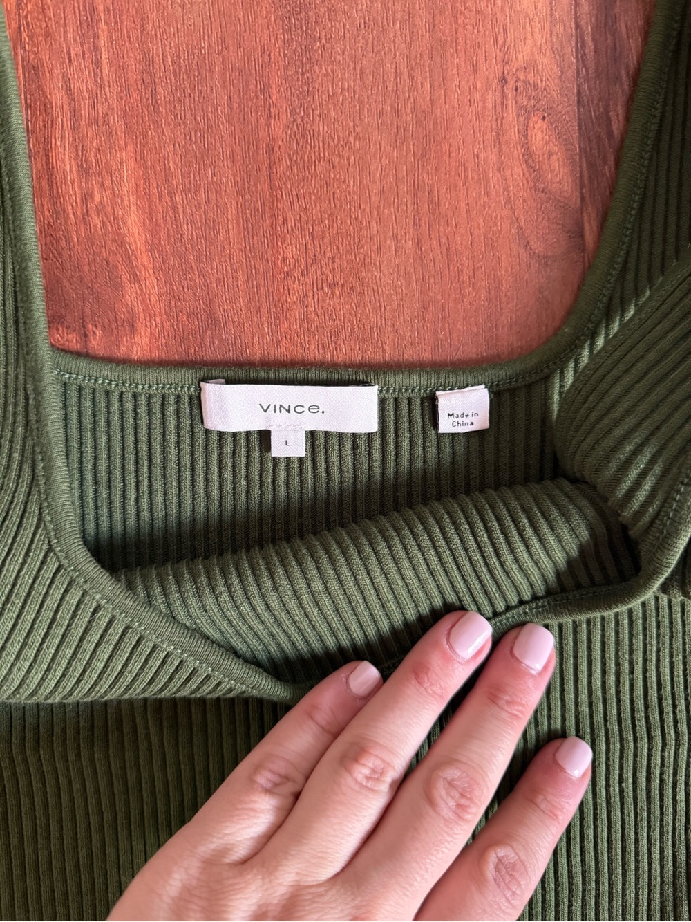 Vince Olive Green Ribbed Scoop-Neck Tank Sweater